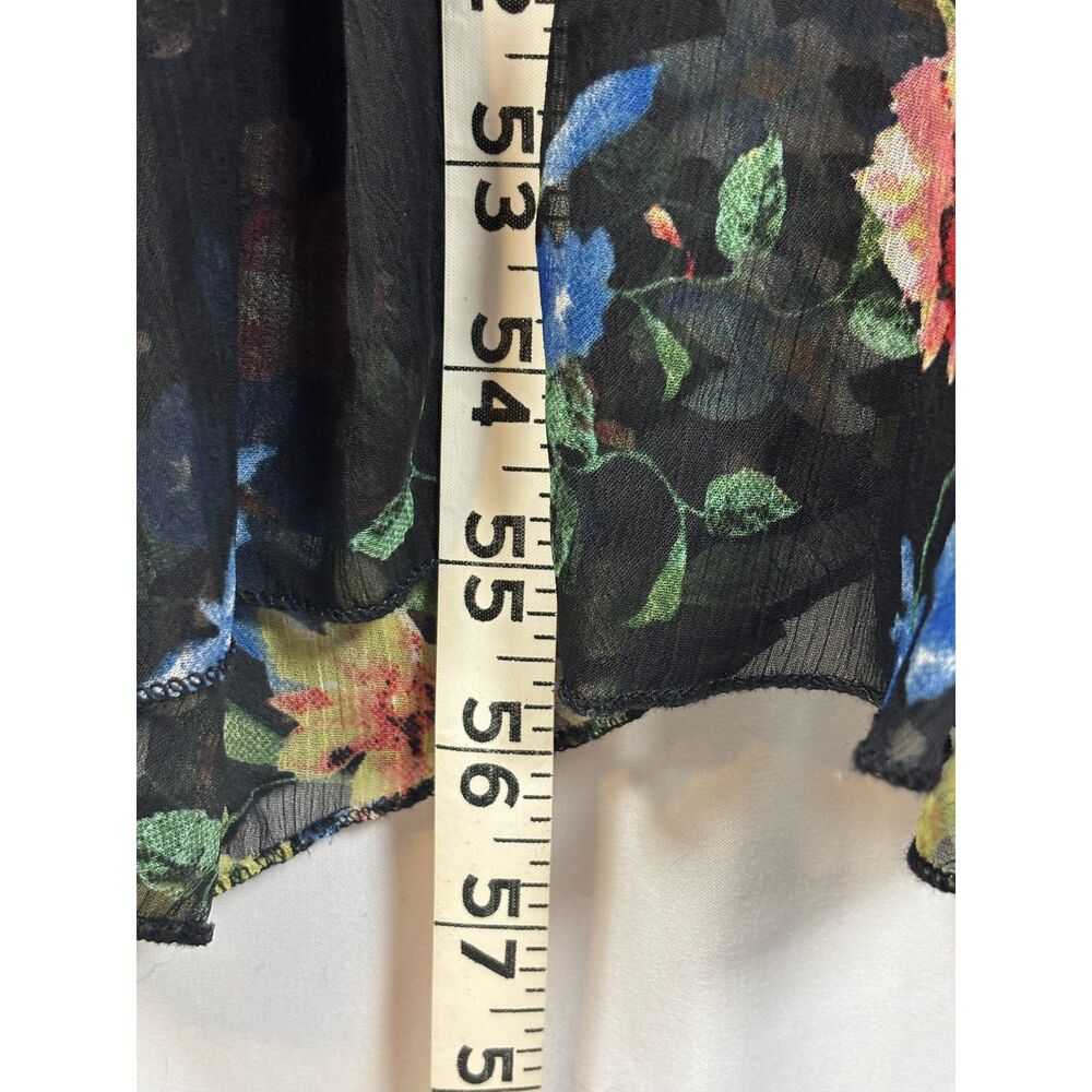 Floral Maxi Dress Medium Black Sheer V-Neck Boho Whimsical Romantic Sexy - Picture 9 of 11